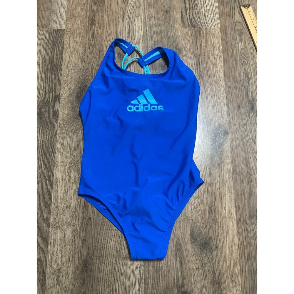 adidas Swimsuit, Youth Girl's Size Large, Blue, Logo, One Piece